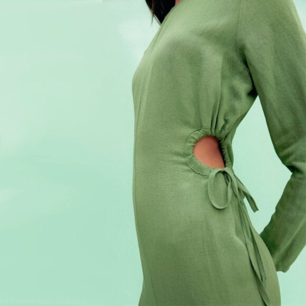 NWOT Zara green side cut out linen blend dress XS - Picture 3 of 8